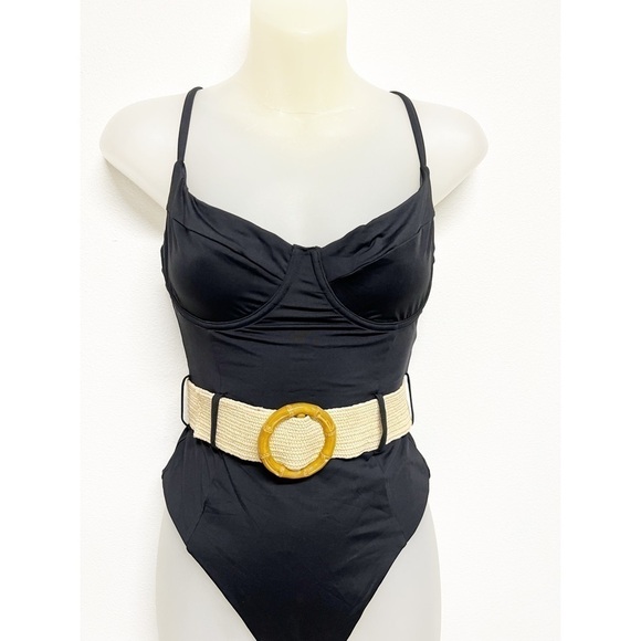 Who Wore What Onia Womens Danielle Raffia Belted One Piece Swimsuit Sz M - Picture 4 of 12